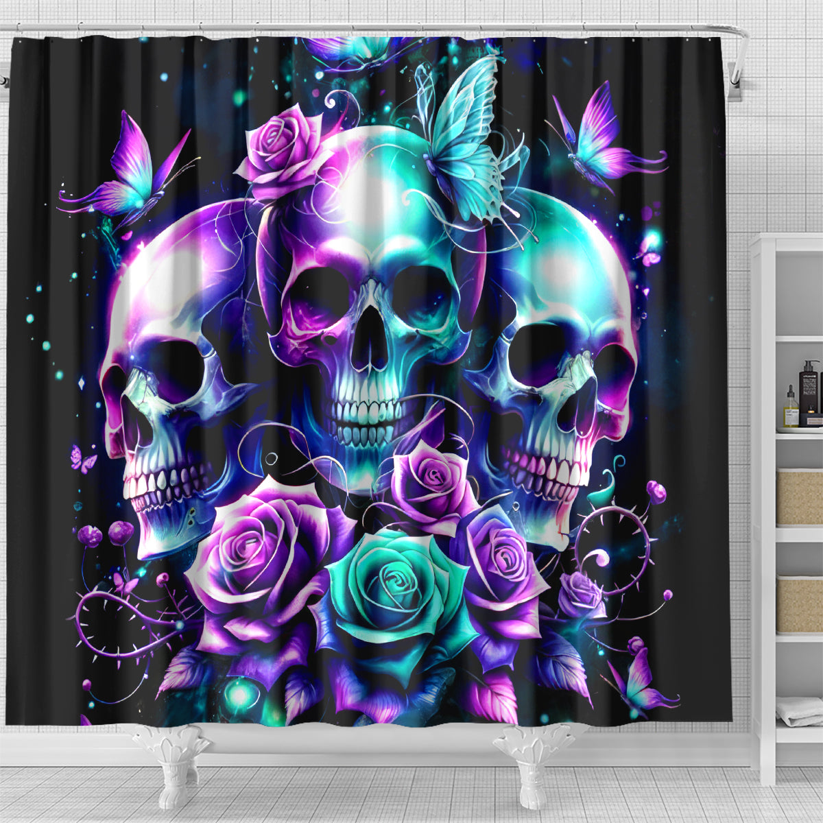 Rose Skull Shower Curtain Stuck Between IDK IDC And IDGAF