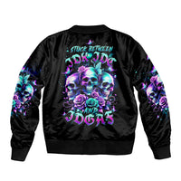 Rose Skull Sleeve Zip Bomber Jacket Stuck Between IDK IDC And IDGAF - Wonder Print Shop