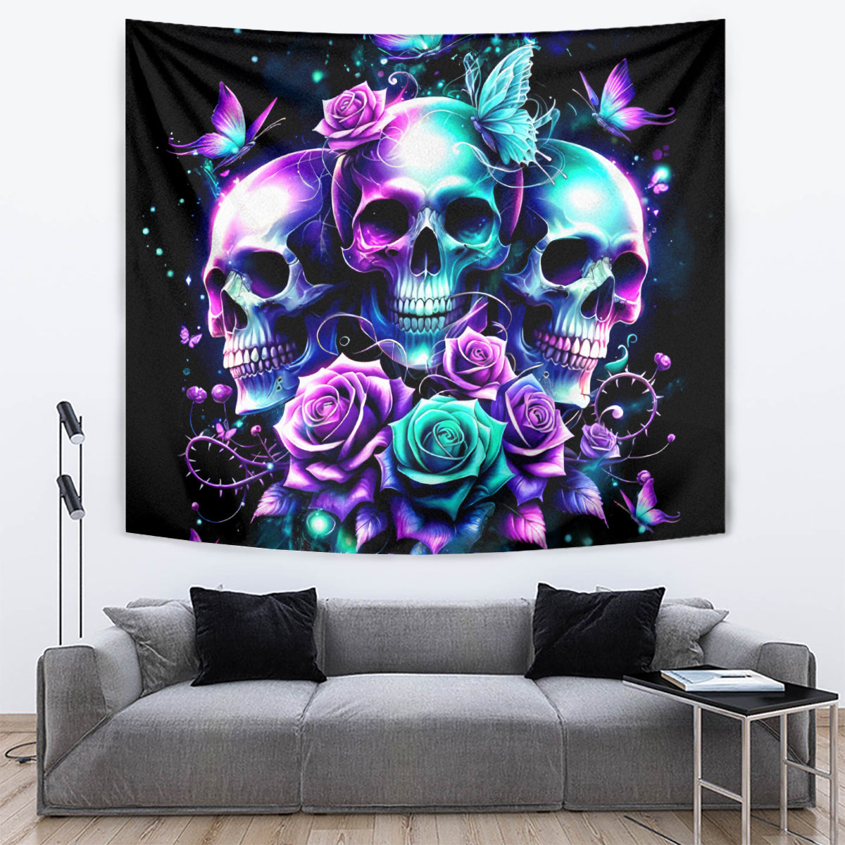 Rose Skull Tapestry Stuck Between IDK IDC And IDGAF - Wonder Print Shop