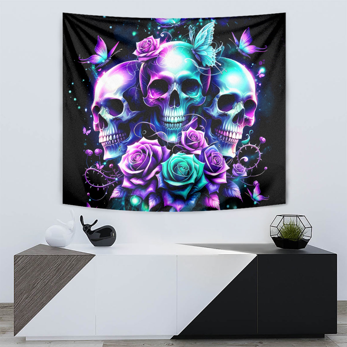 Rose Skull Tapestry Stuck Between IDK IDC And IDGAF - Wonder Print Shop