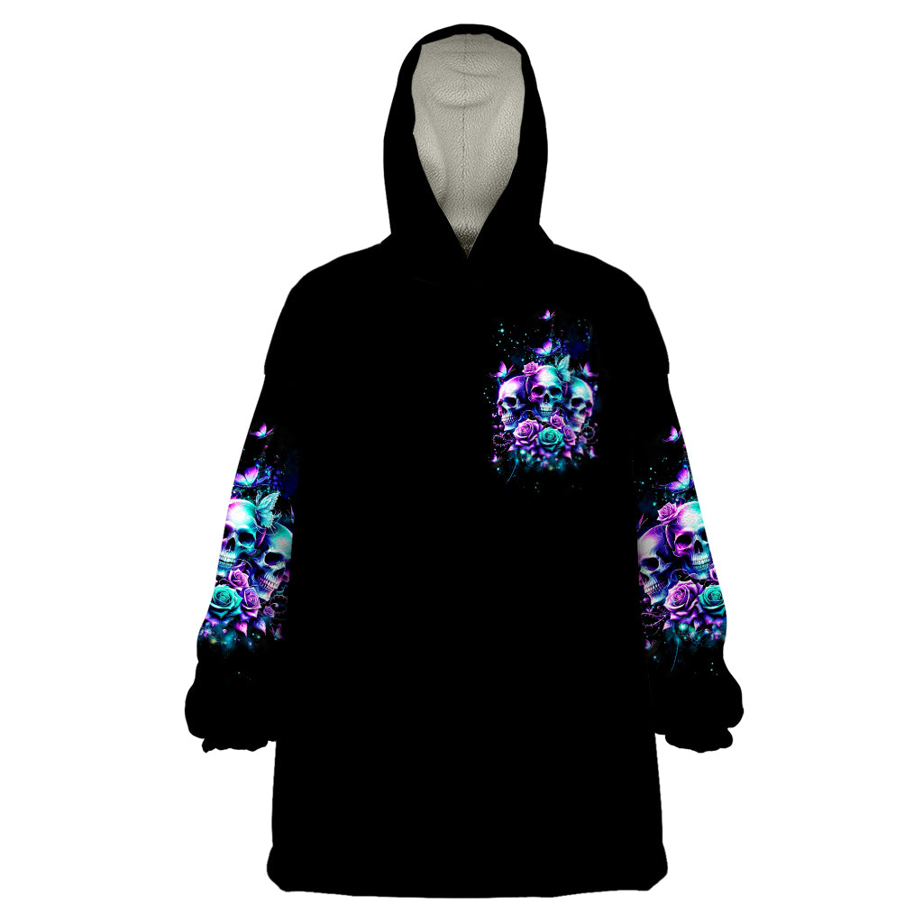 Rose Skull Wearable Blanket Hoodie Stuck Between IDK IDC And IDGAF - Wonder Print Shop