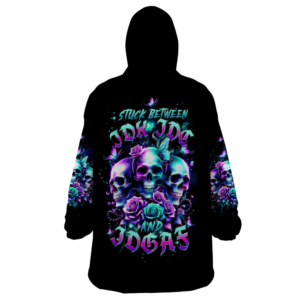 Rose Skull Wearable Blanket Hoodie Stuck Between IDK IDC And IDGAF - Wonder Print Shop