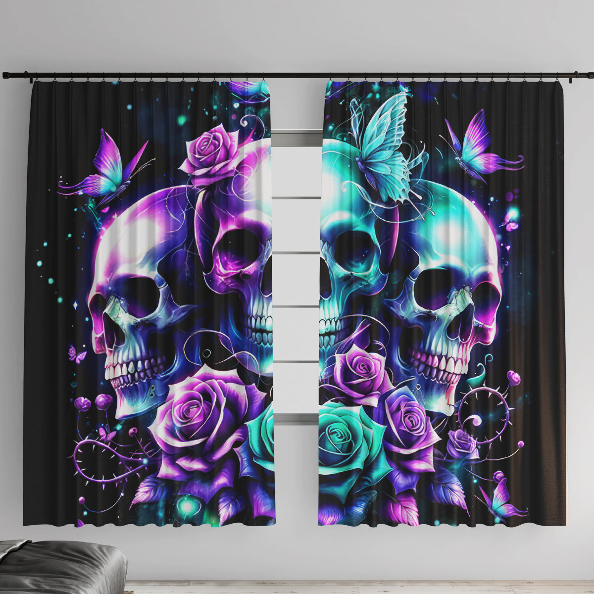 Rose Skull Window Curtain Stuck Between IDK IDC And IDGAF - Wonder Print Shop