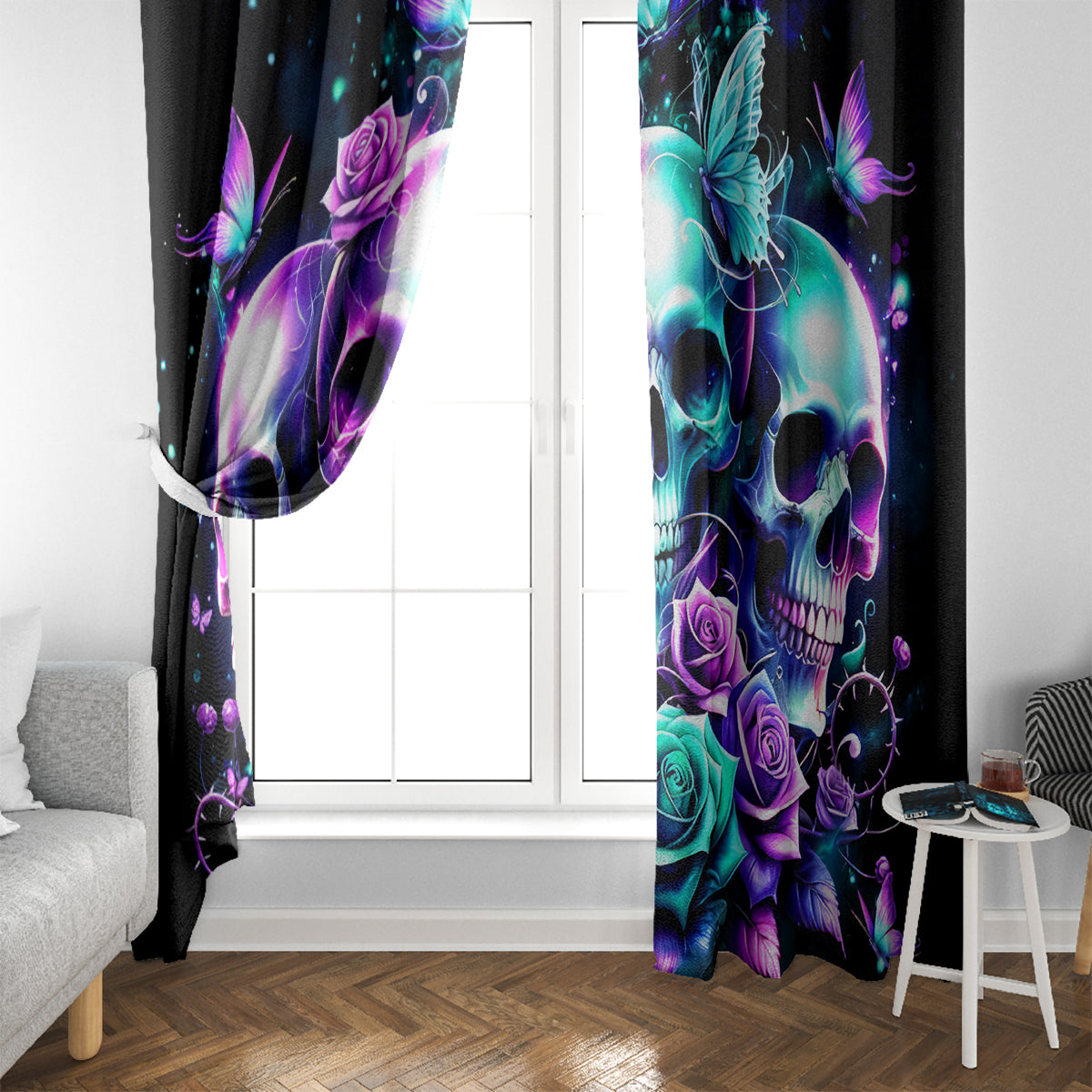 Rose Skull Window Curtain Stuck Between IDK IDC And IDGAF - Wonder Print Shop