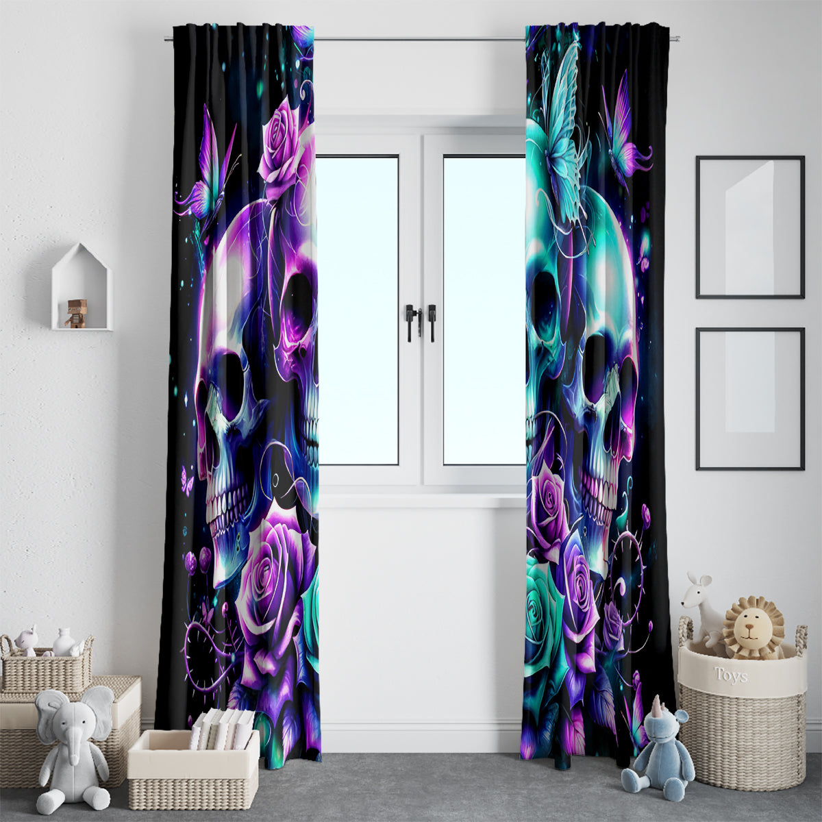 Rose Skull Window Curtain Stuck Between IDK IDC And IDGAF - Wonder Print Shop