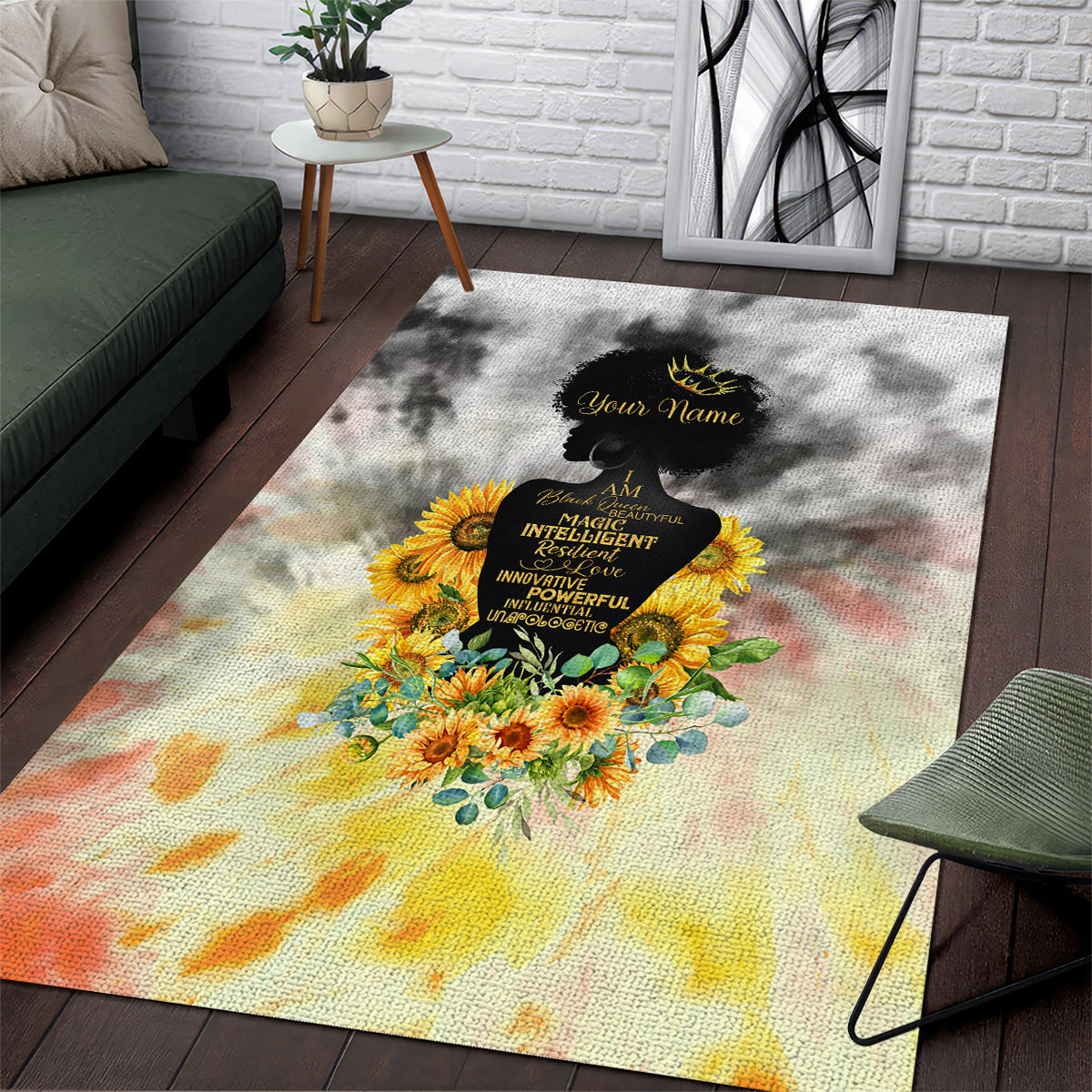 I Am Black Queen Area Rug Flowers Retro Style - Wonder Print Shop