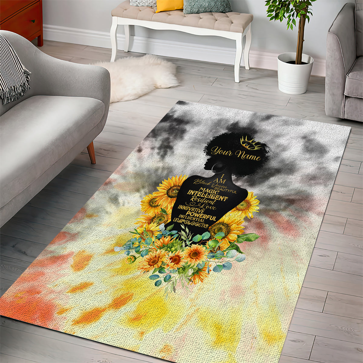 I Am Black Queen Area Rug Flowers Retro Style - Wonder Print Shop
