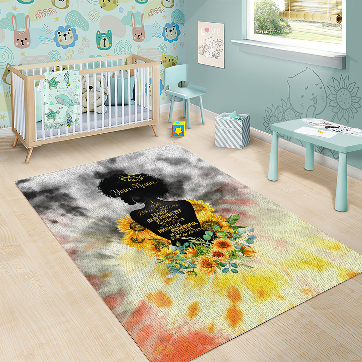 I Am Black Queen Area Rug Flowers Retro Style - Wonder Print Shop