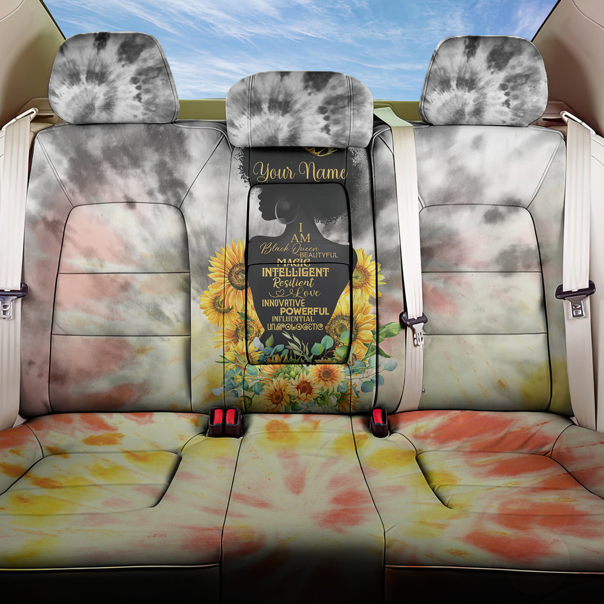 I Am Black Queen Back Car Seat Cover Flowers Retro Style
