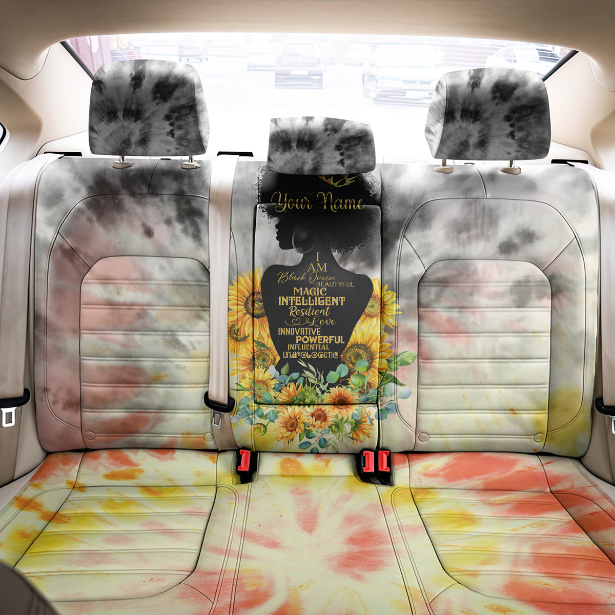 I Am Black Queen Back Car Seat Cover Flowers Retro Style - Wonder Print Shop