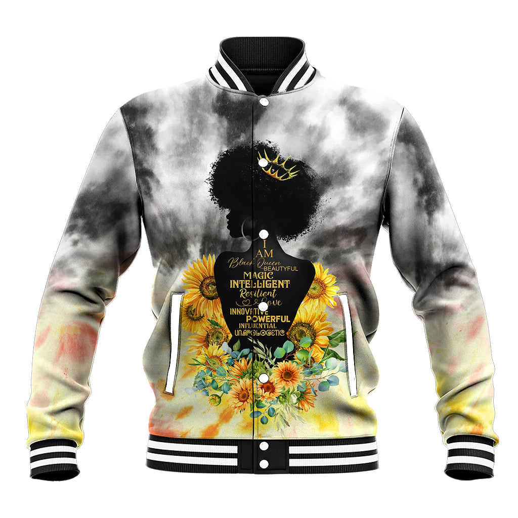 I Am Black Queen Baseball Jacket Flowers Retro Style - Wonder Print Shop
