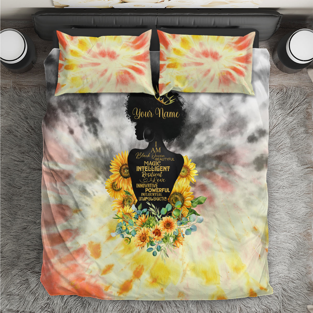 I Am Black Queen Bedding Set Flowers Retro Style - Wonder Print Shop