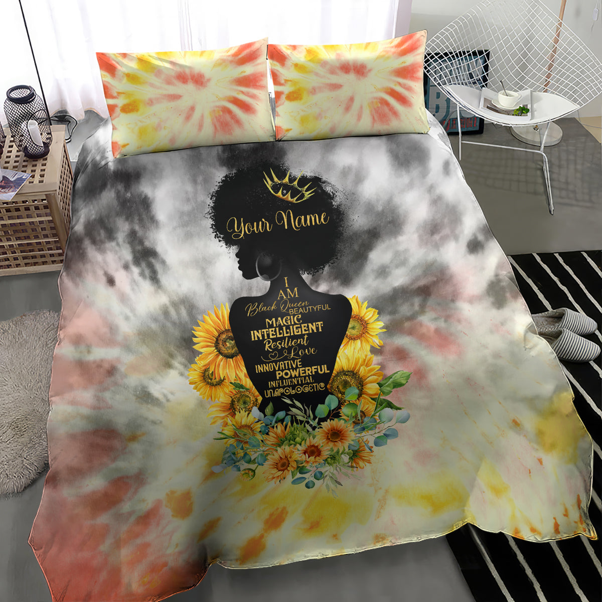 I Am Black Queen Bedding Set Flowers Retro Style - Wonder Print Shop