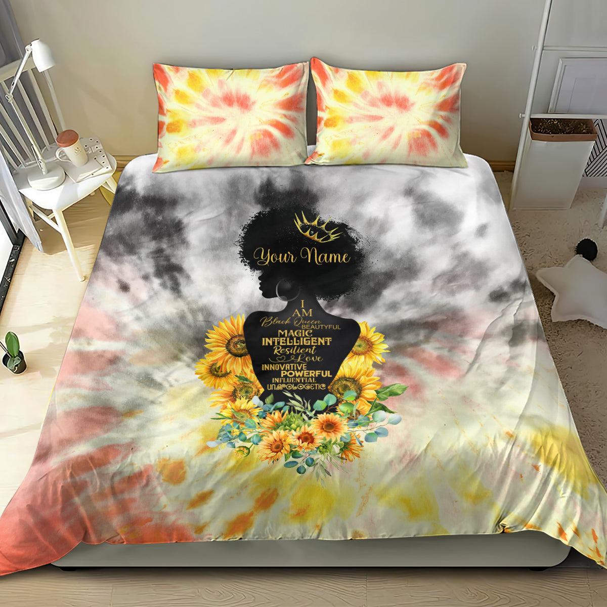 I Am Black Queen Bedding Set Flowers Retro Style - Wonder Print Shop
