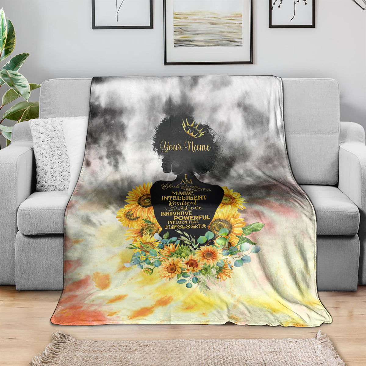 I Am Black Queen Blanket Flowers Retro Style