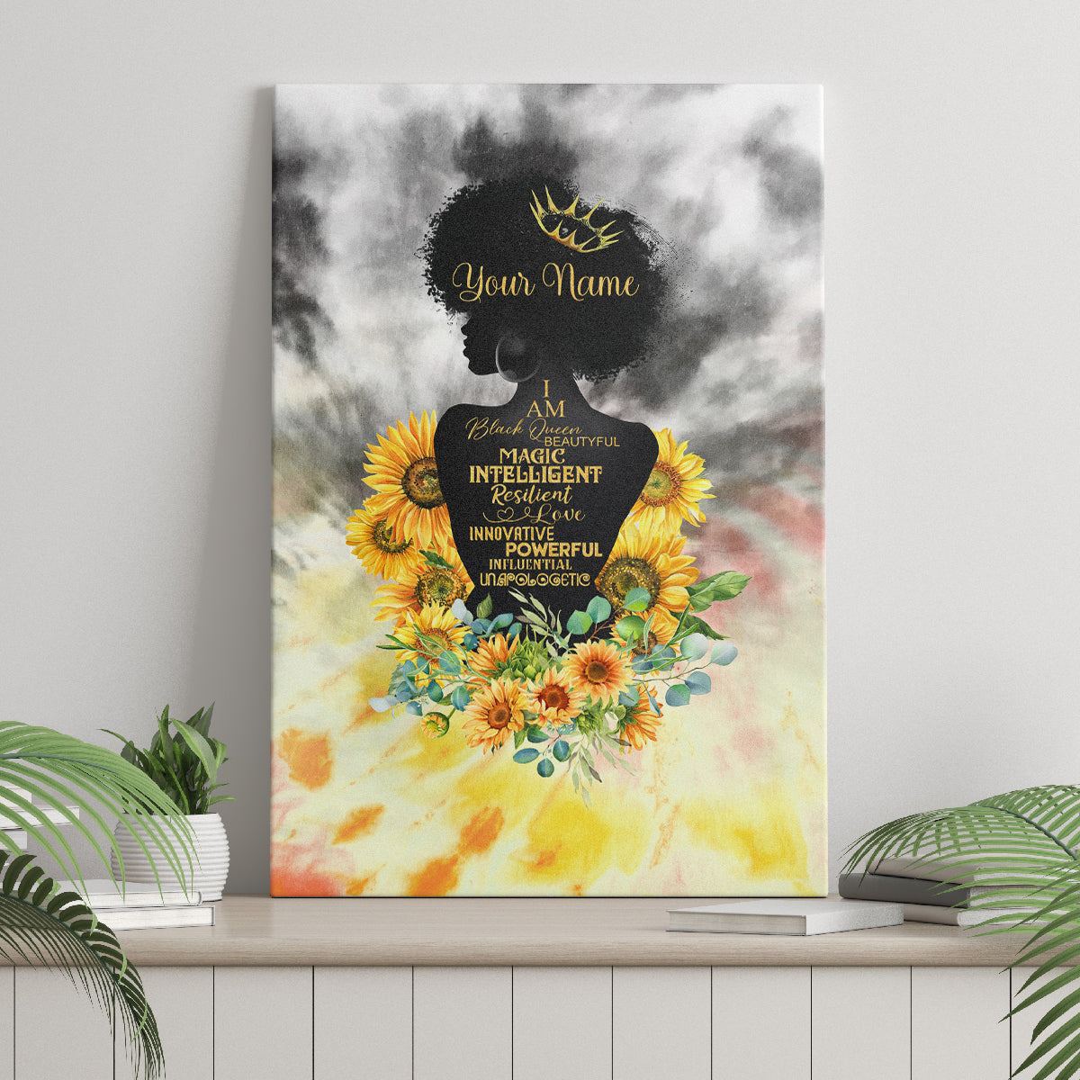 I Am Black Queen Canvas Wall Art Flowers Retro Style - Wonder Print Shop