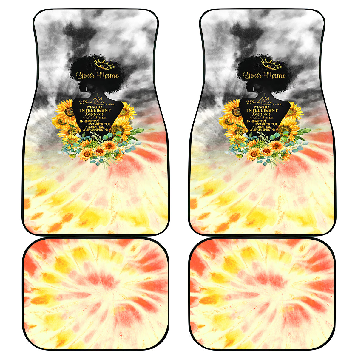 I Am Black Queen Car Mats Flowers Retro Style - Wonder Print Shop