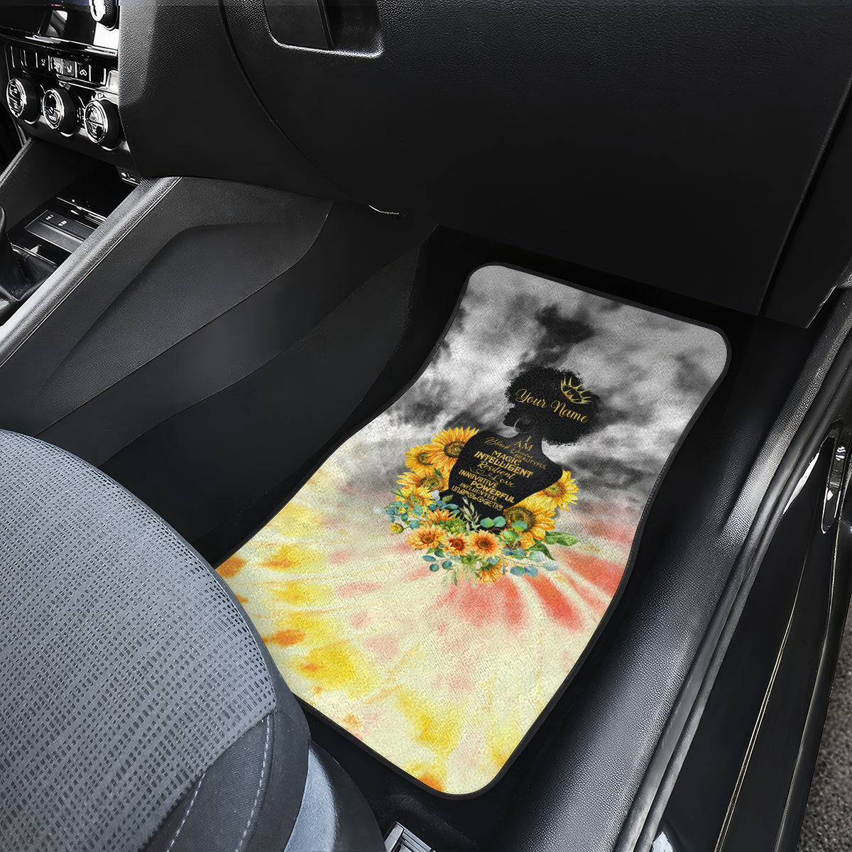 I Am Black Queen Car Mats Flowers Retro Style - Wonder Print Shop