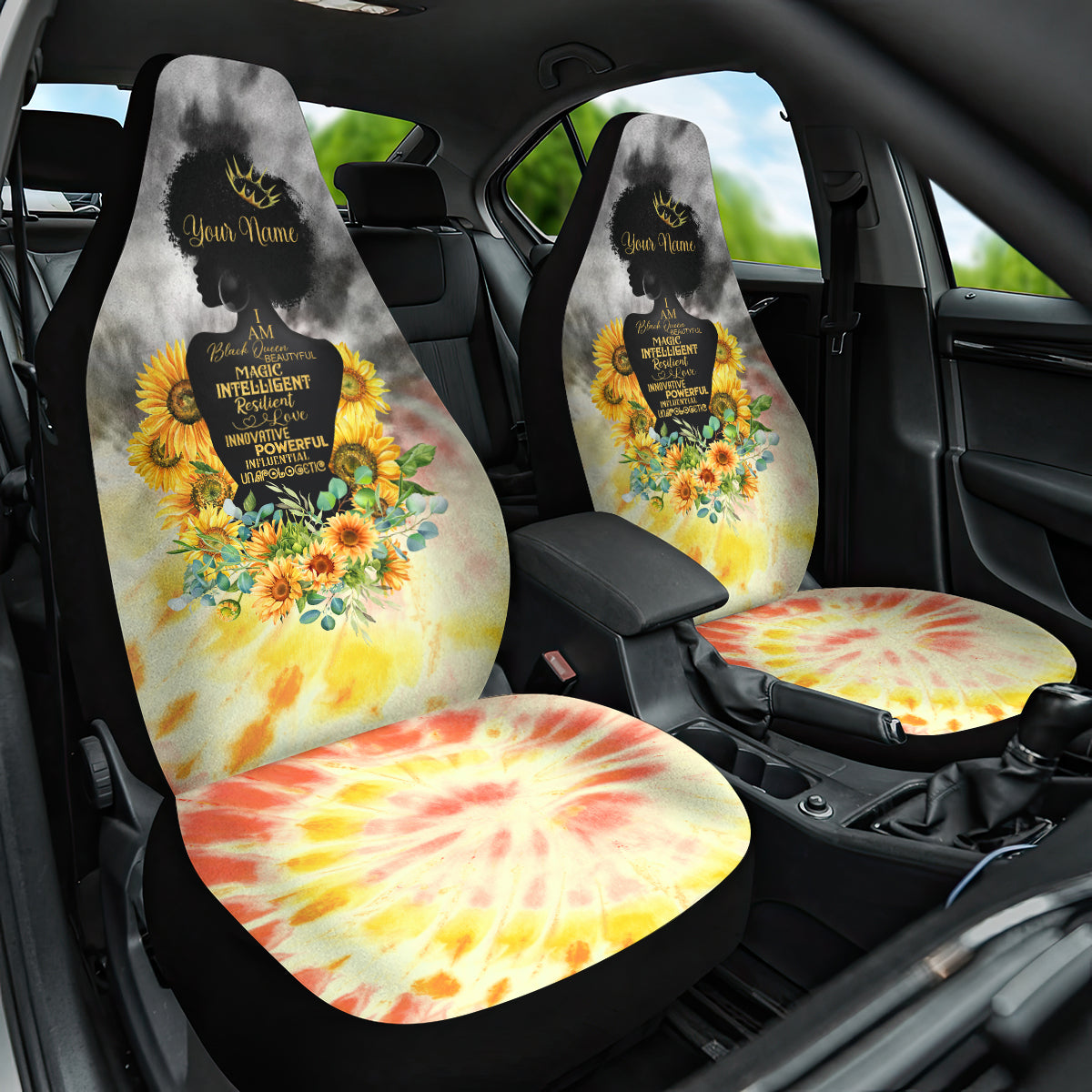 I Am Black Queen Car Seat Cover Flowers Retro Style