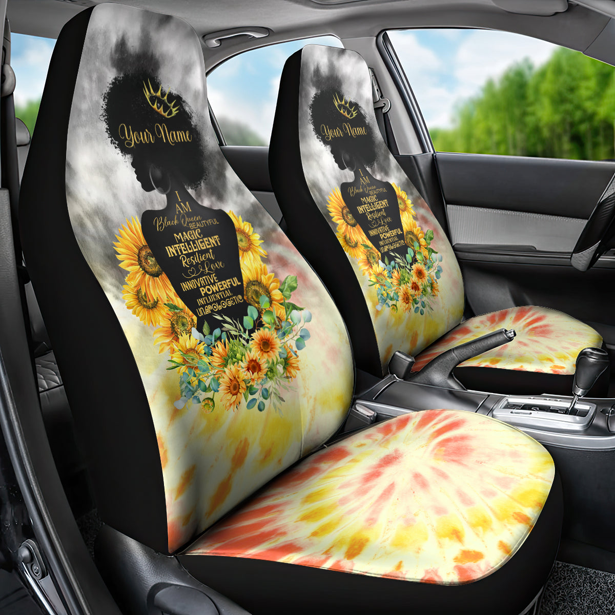 I Am Black Queen Car Seat Cover Flowers Retro Style - Wonder Print Shop