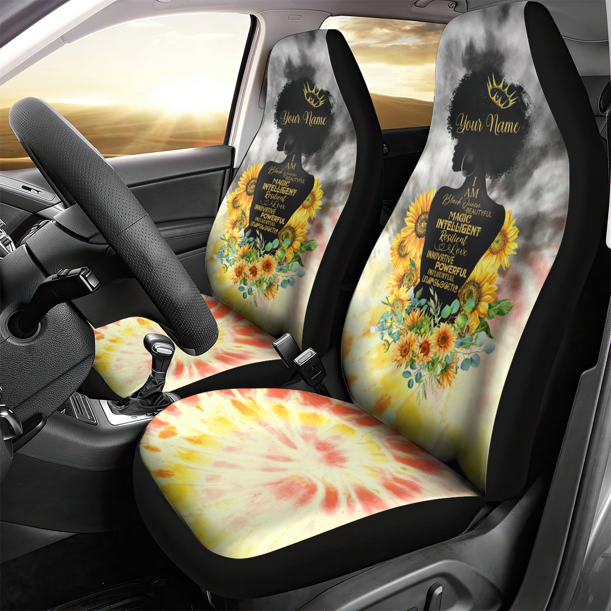 I Am Black Queen Car Seat Cover Flowers Retro Style - Wonder Print Shop