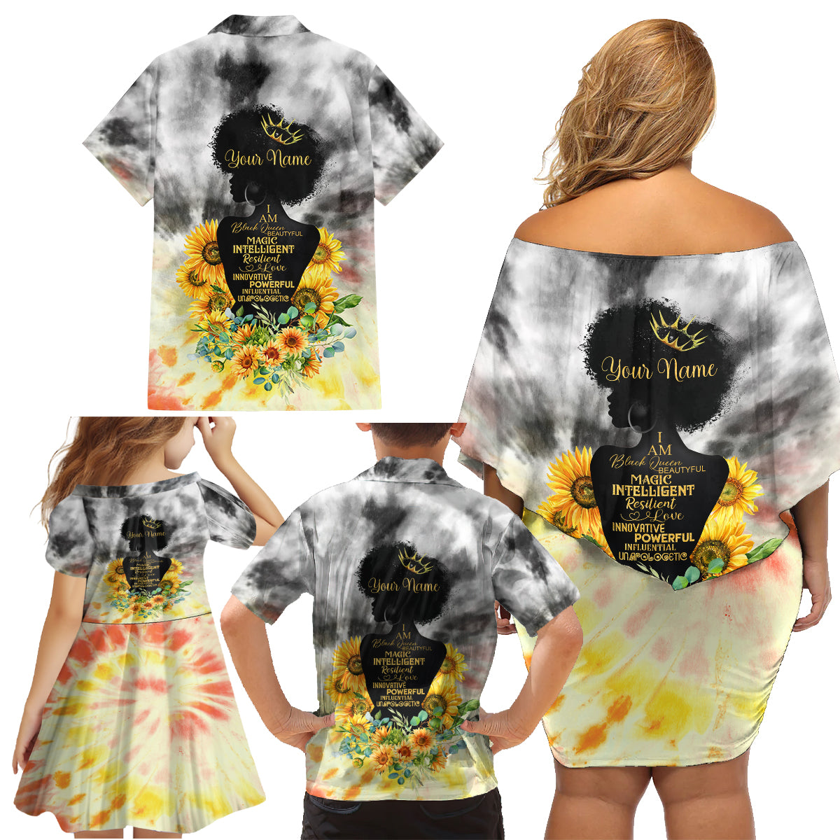 I Am Black Queen Family Matching Off Shoulder Short Dress and Hawaiian Shirt Flowers Retro Style - Wonder Print Shop