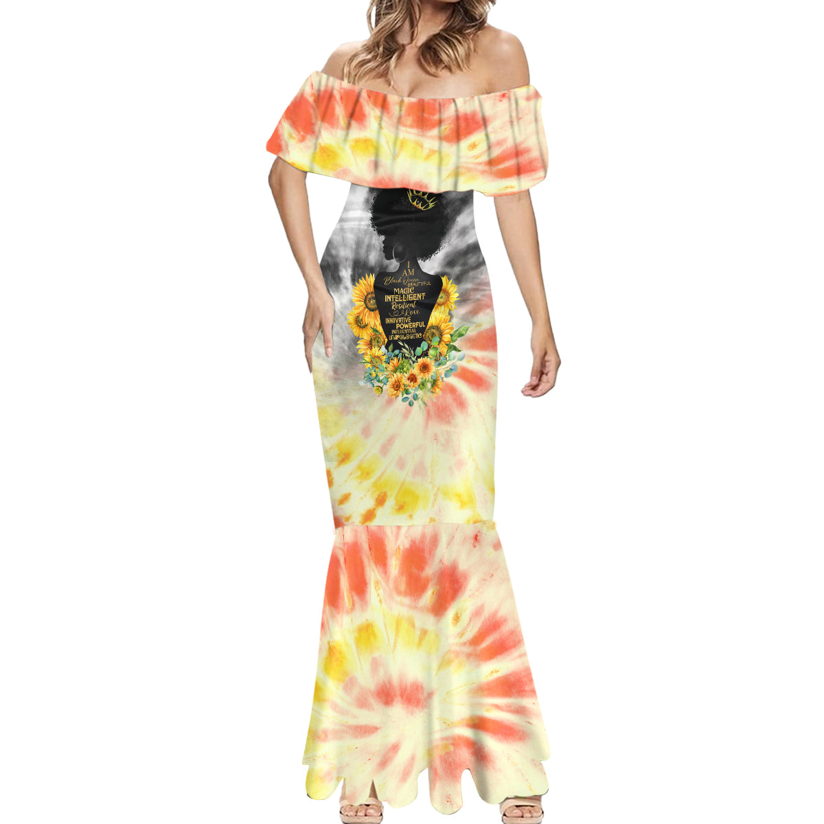 I Am Black Queen Mermaid Dress Flowers Retro Style - Wonder Print Shop