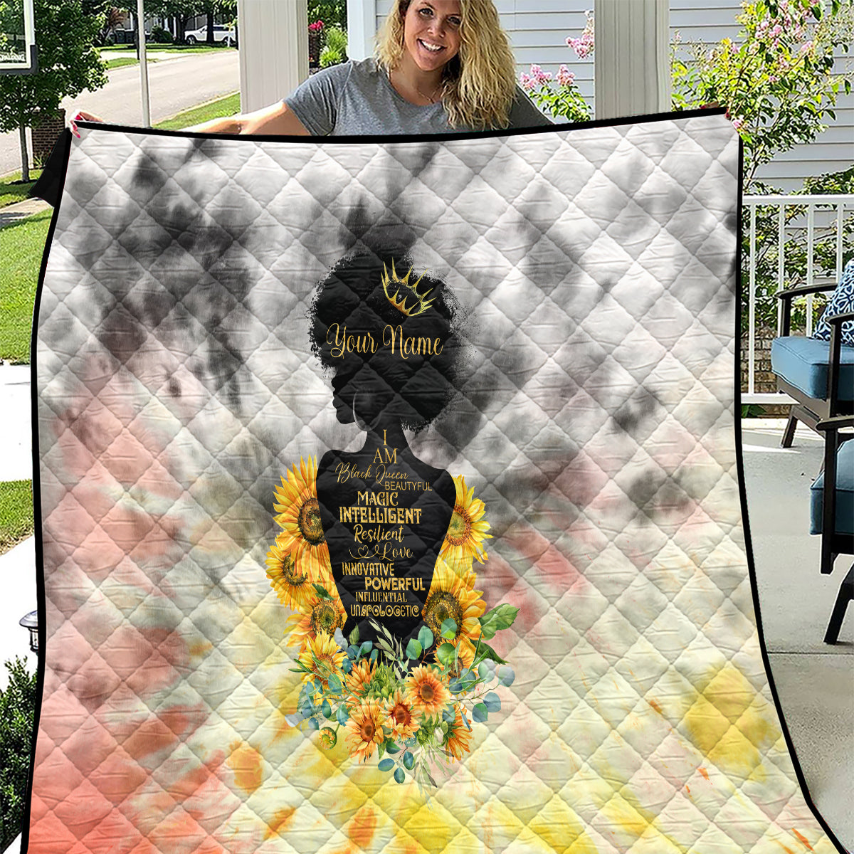 I Am Black Queen Quilt Flowers Retro Style - Wonder Print Shop