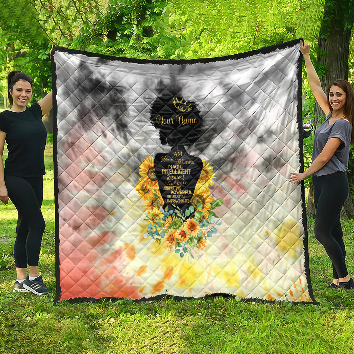 I Am Black Queen Quilt Flowers Retro Style - Wonder Print Shop