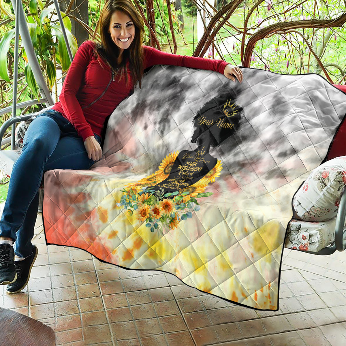 I Am Black Queen Quilt Flowers Retro Style - Wonder Print Shop