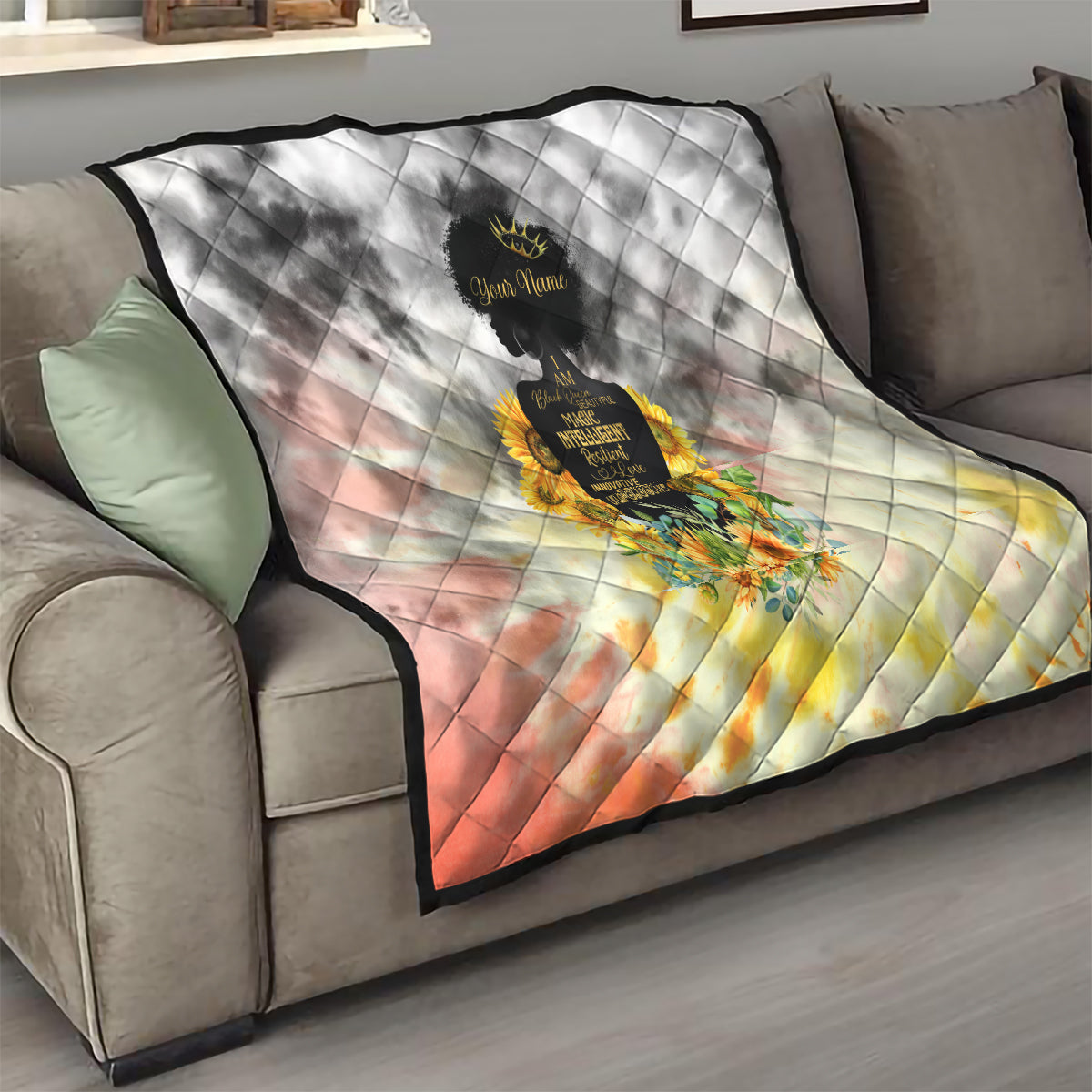 I Am Black Queen Quilt Flowers Retro Style - Wonder Print Shop