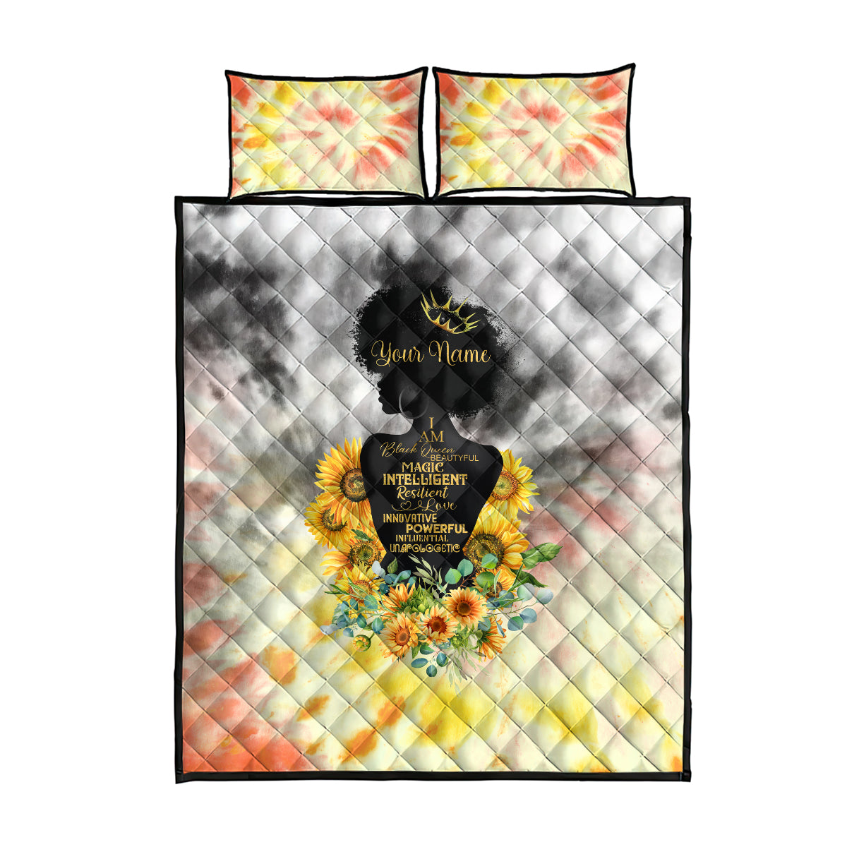 I Am Black Queen Quilt Bed Set Flowers Retro Style - Wonder Print Shop