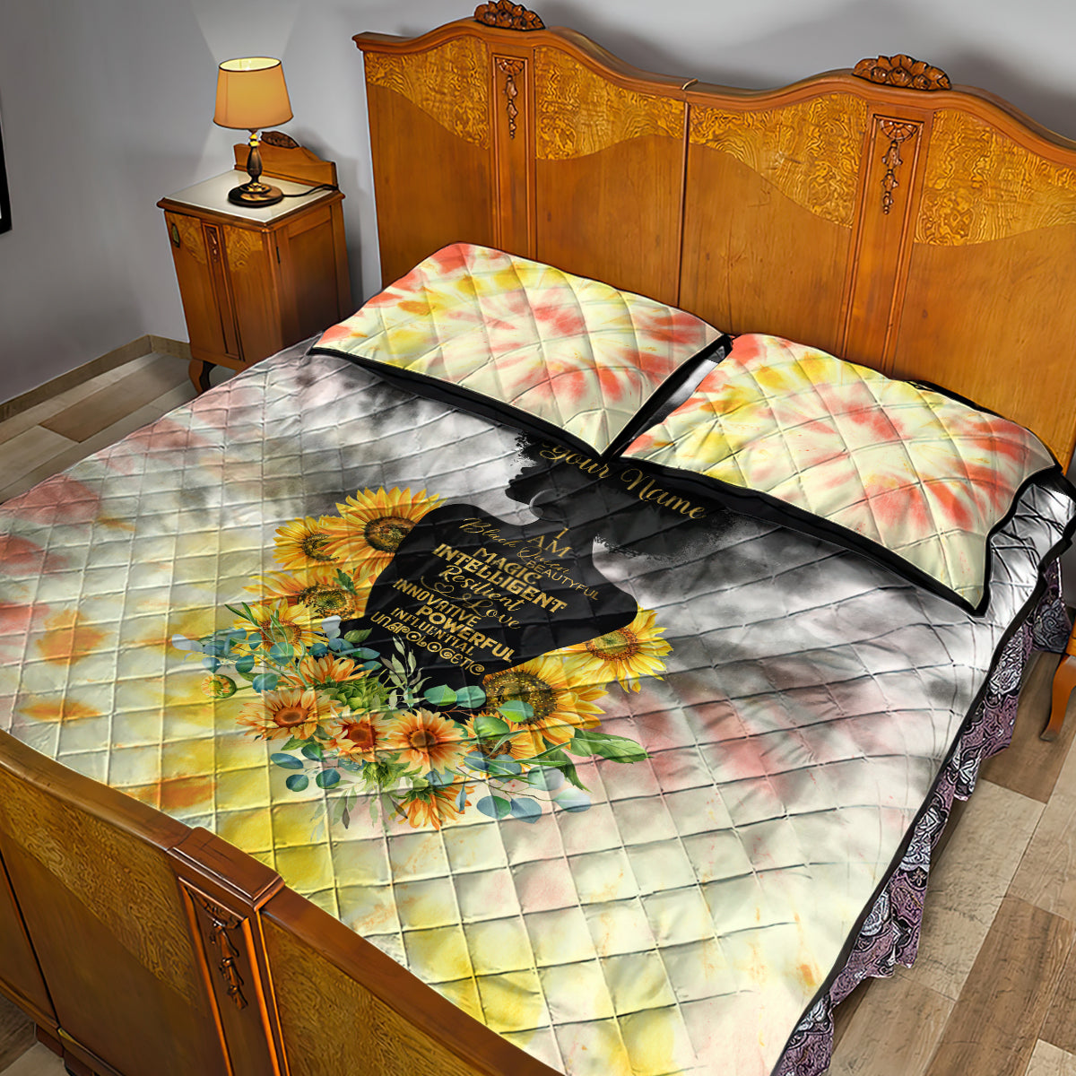 I Am Black Queen Quilt Bed Set Flowers Retro Style - Wonder Print Shop