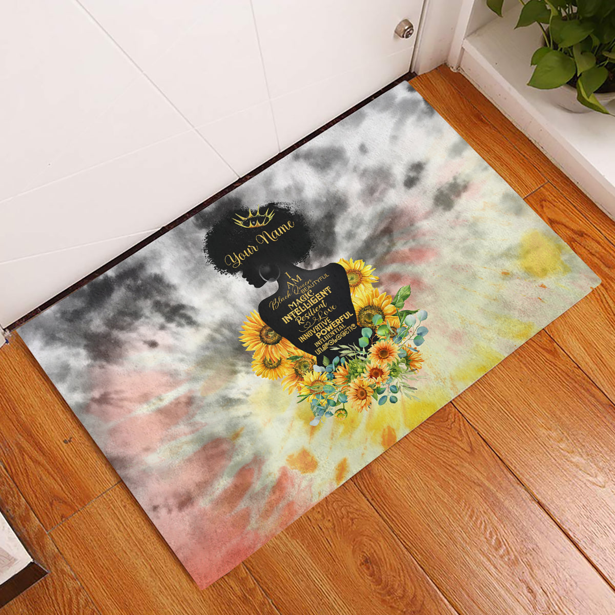 I Am Black Queen Rubber Doormat Flowers Retro Style - Wonder Print Shop