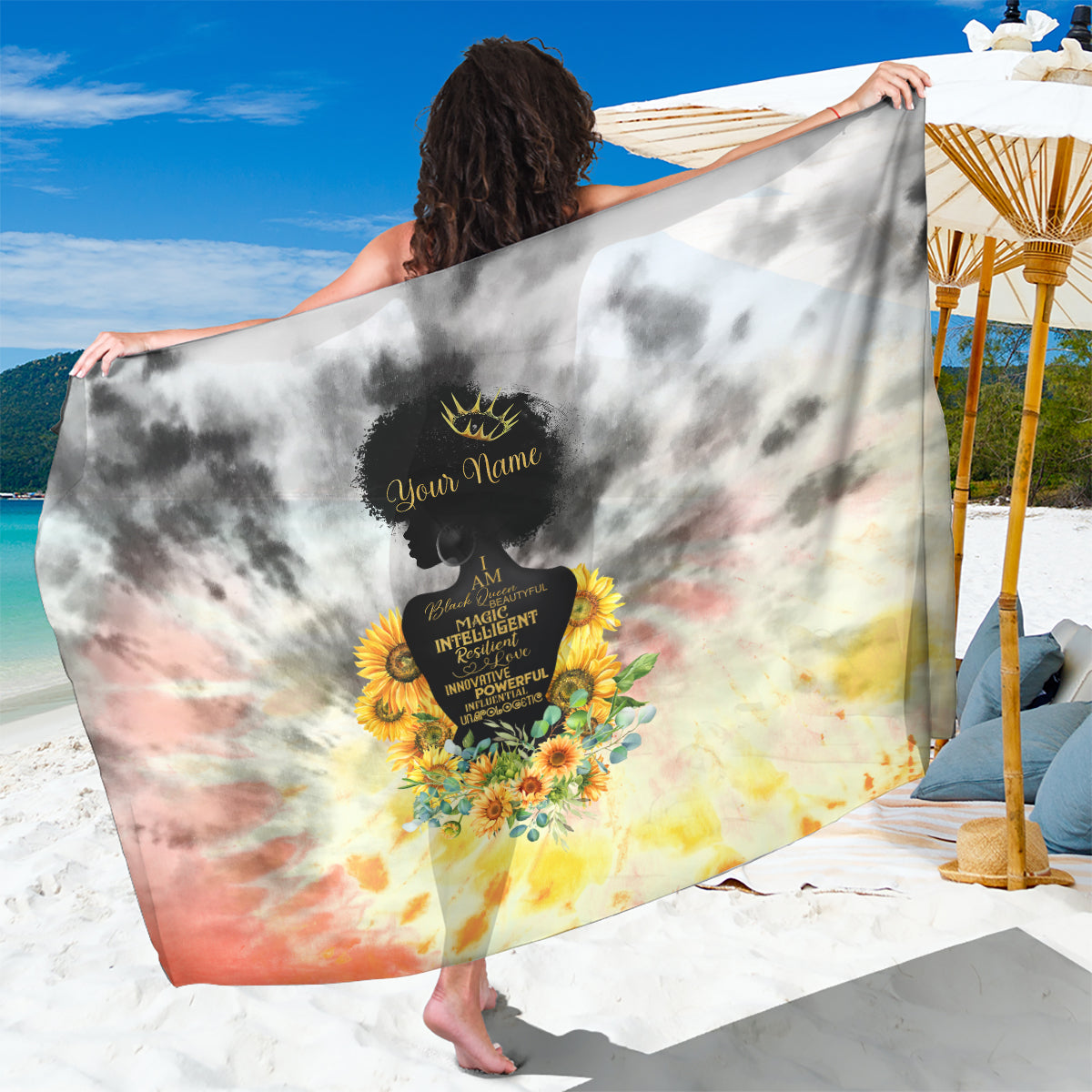 I Am Black Queen Sarong Flowers Retro Style