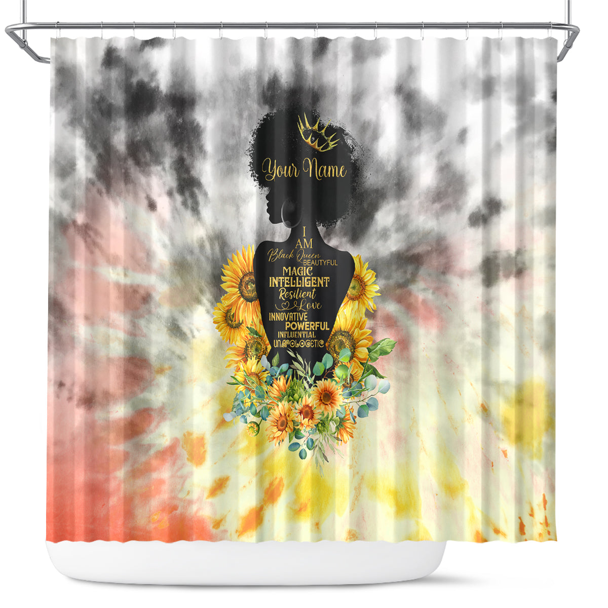 I Am Black Queen Shower Curtain Flowers Retro Style
