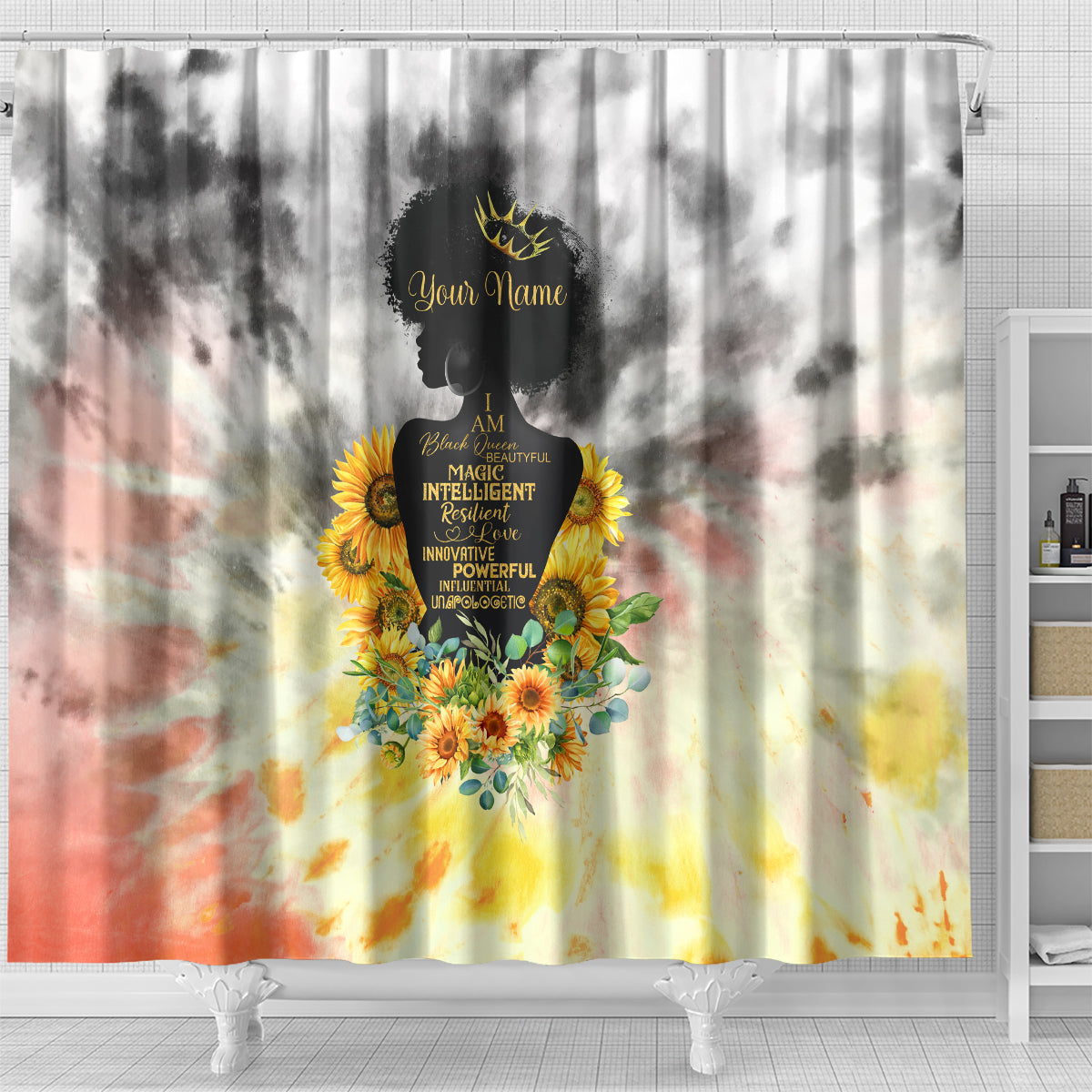 I Am Black Queen Shower Curtain Flowers Retro Style