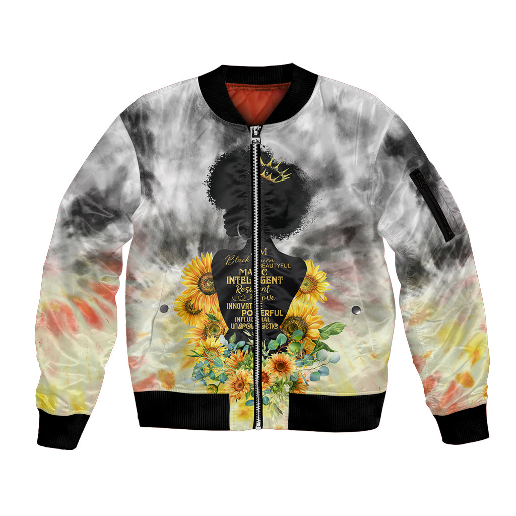 I Am Black Queen Sleeve Zip Bomber Jacket Flowers Retro Style - Wonder Print Shop