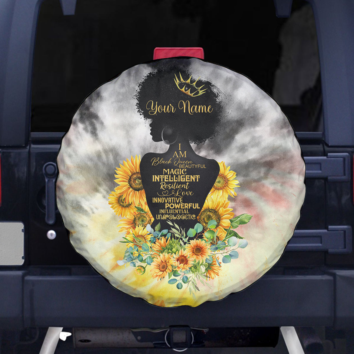 I Am Black Queen Spare Tire Cover Flowers Retro Style - Wonder Print Shop