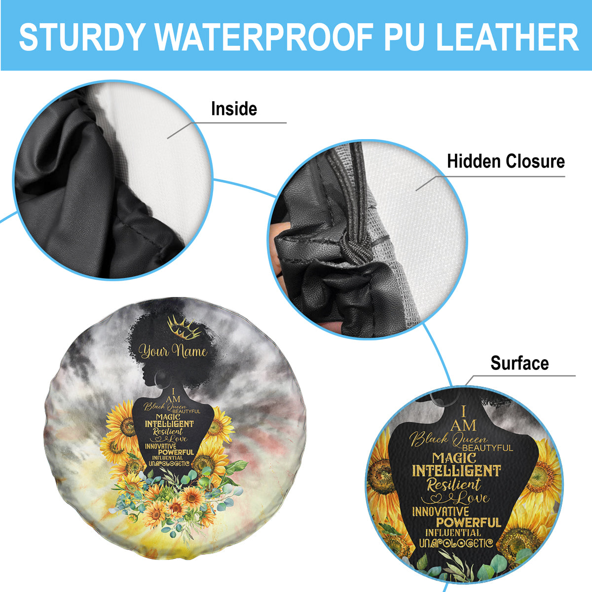 I Am Black Queen Spare Tire Cover Flowers Retro Style - Wonder Print Shop