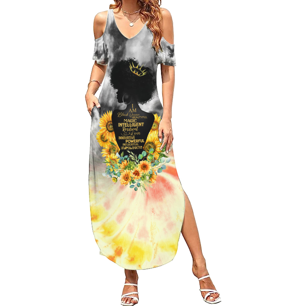 I Am Black Queen Summer Maxi Dress Flowers Retro Style - Wonder Print Shop