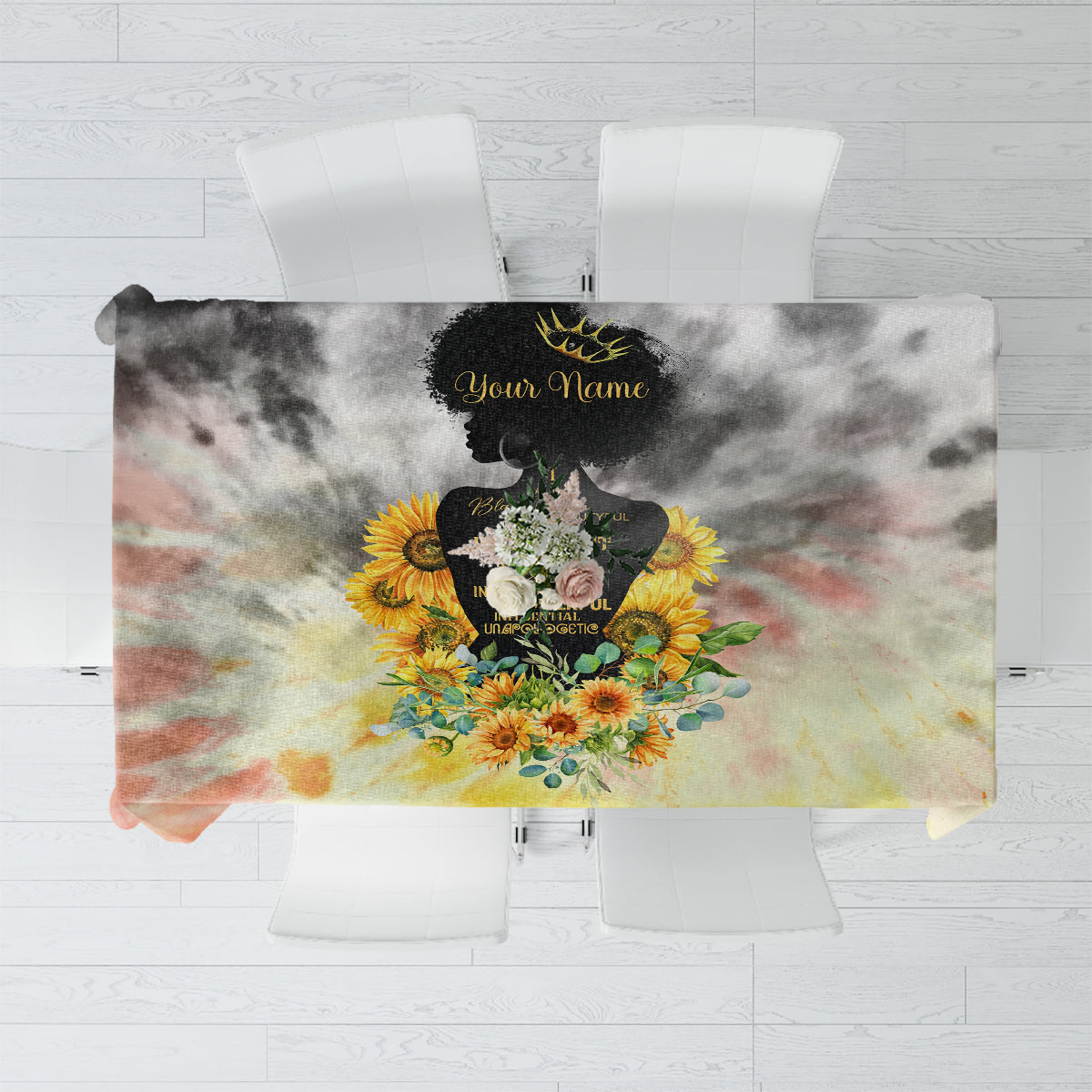 I Am Black Queen Tablecloth Flowers Retro Style - Wonder Print Shop