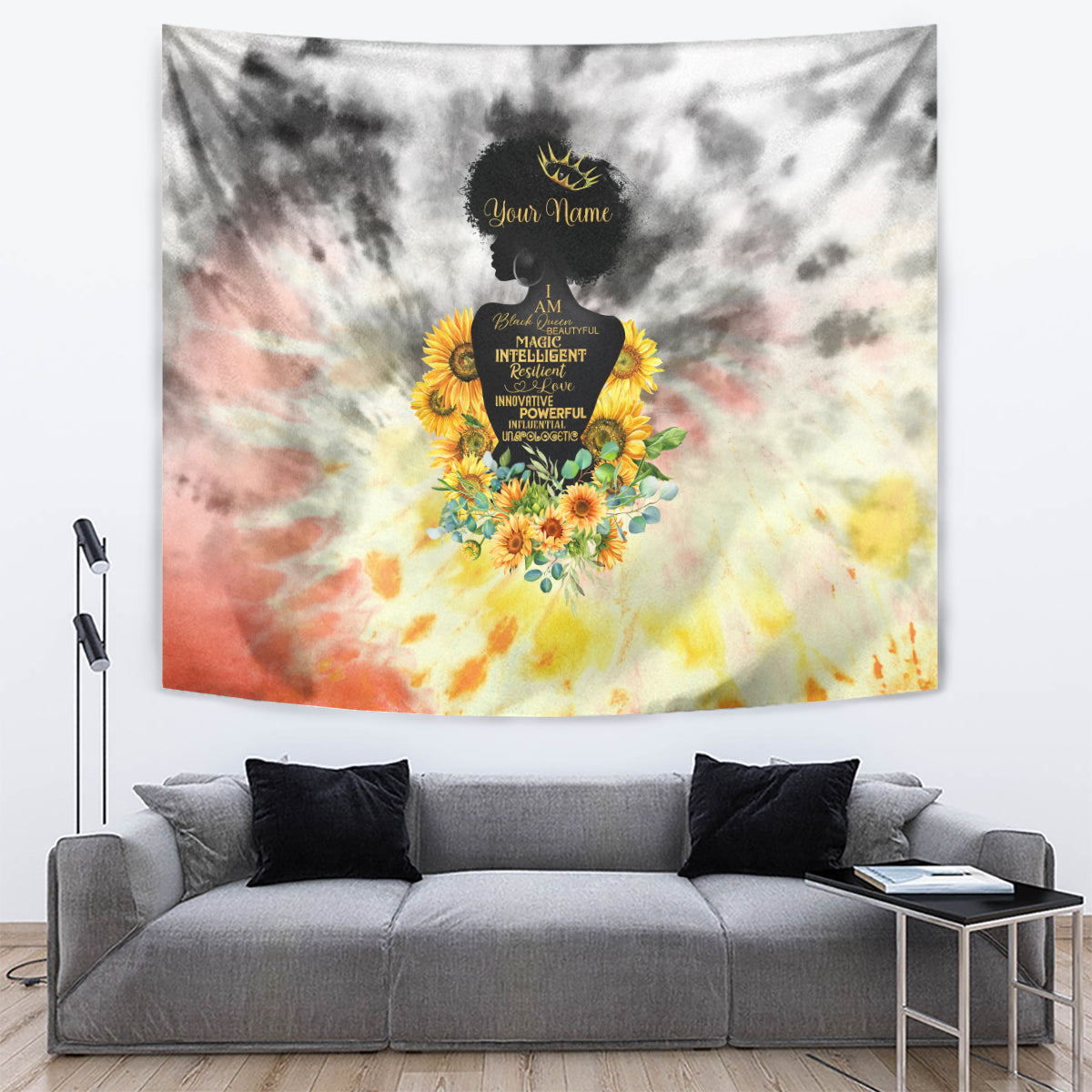 I Am Black Queen Tapestry Flowers Retro Style - Wonder Print Shop