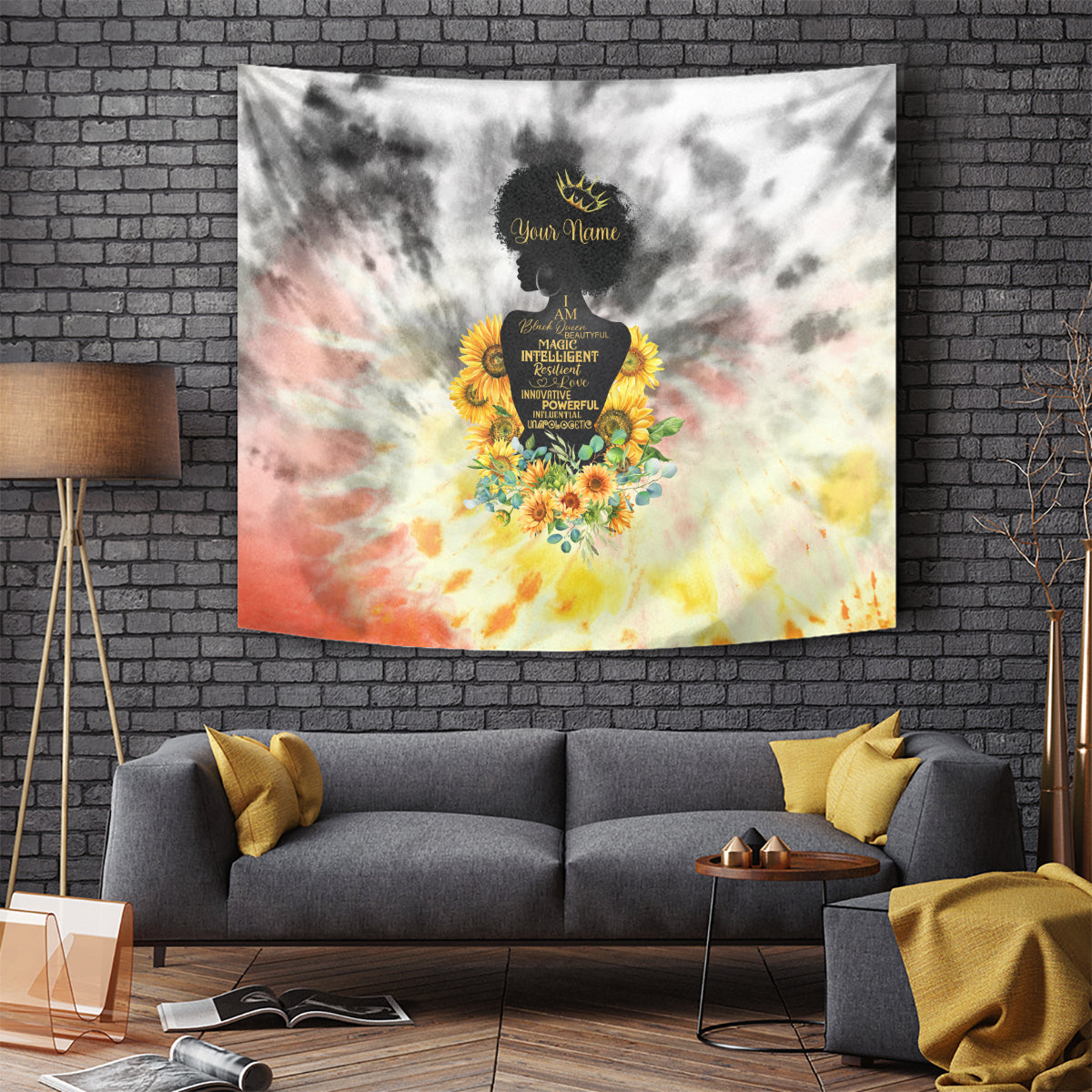 I Am Black Queen Tapestry Flowers Retro Style - Wonder Print Shop