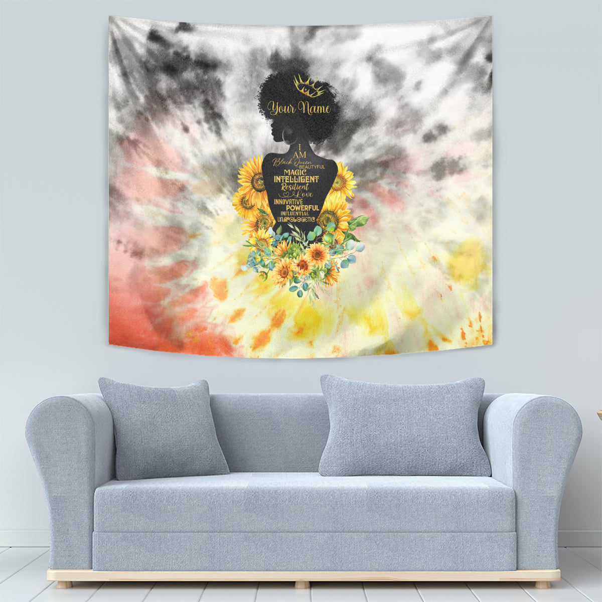 I Am Black Queen Tapestry Flowers Retro Style - Wonder Print Shop