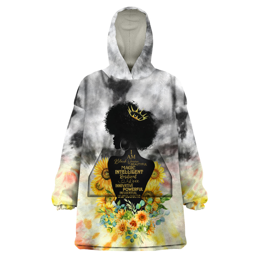 I Am Black Queen Wearable Blanket Hoodie Flowers Retro Style - Wonder Print Shop