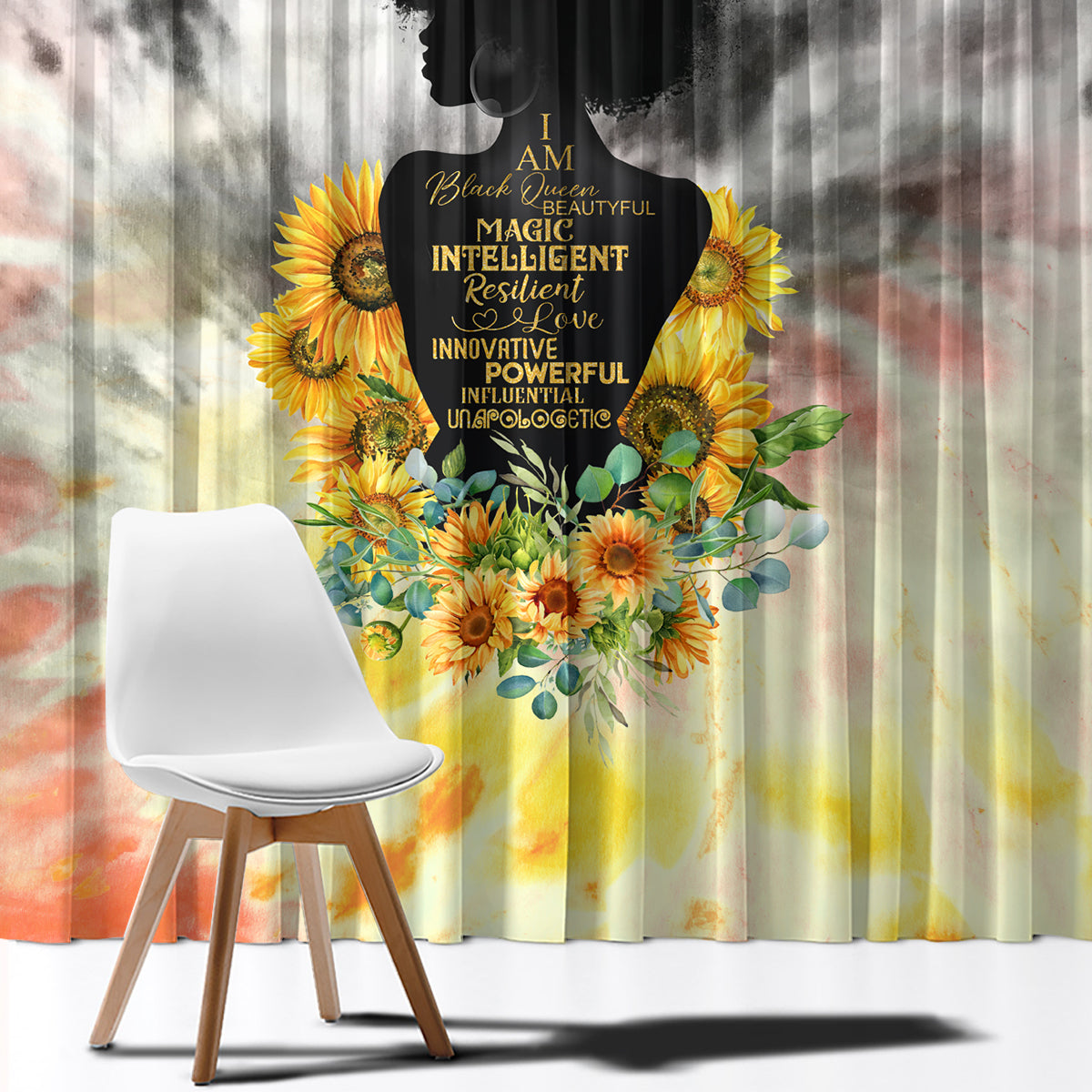 I Am Black Queen Window Curtain Flowers Retro Style - Wonder Print Shop