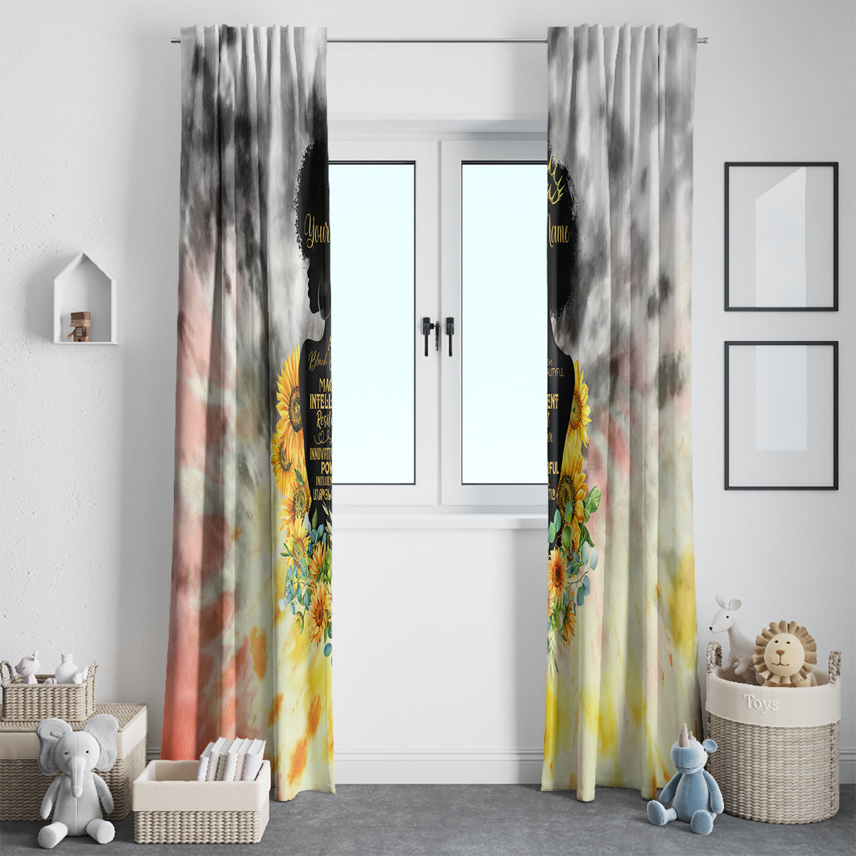 I Am Black Queen Window Curtain Flowers Retro Style - Wonder Print Shop