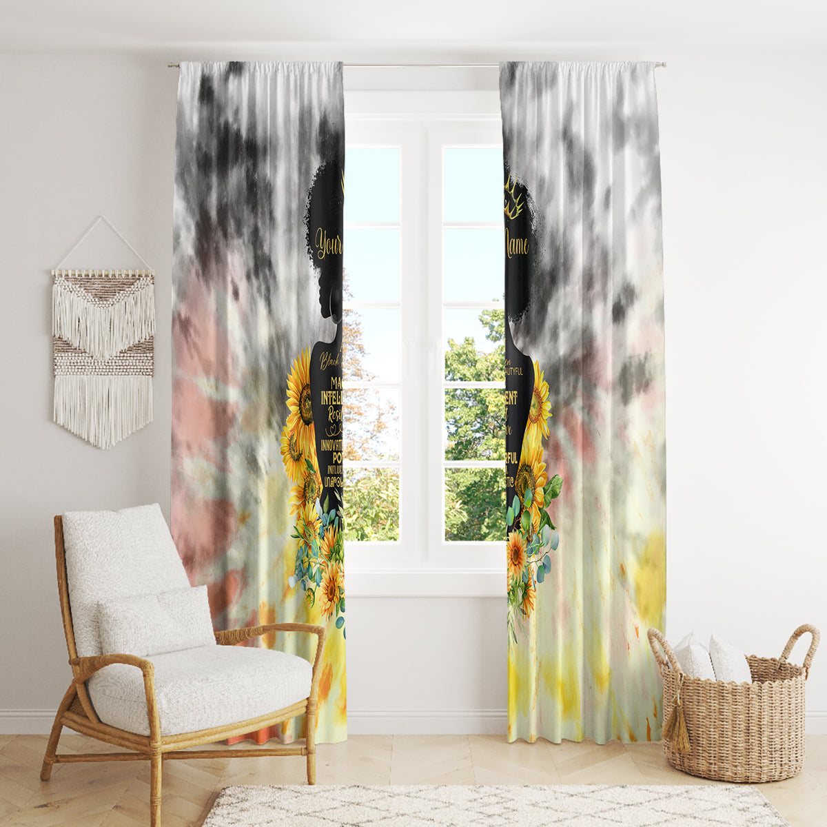 I Am Black Queen Window Curtain Flowers Retro Style - Wonder Print Shop