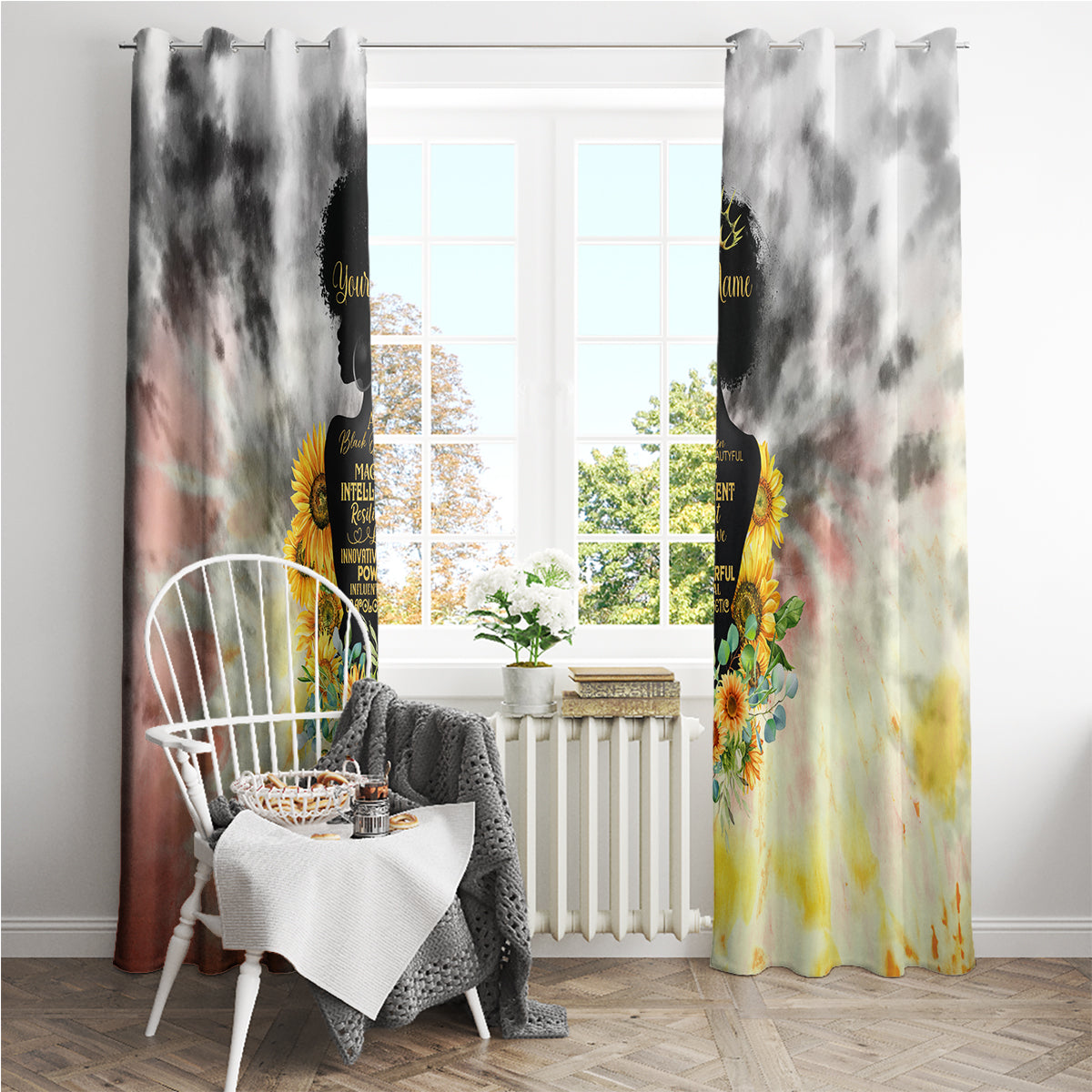 I Am Black Queen Window Curtain Flowers Retro Style - Wonder Print Shop